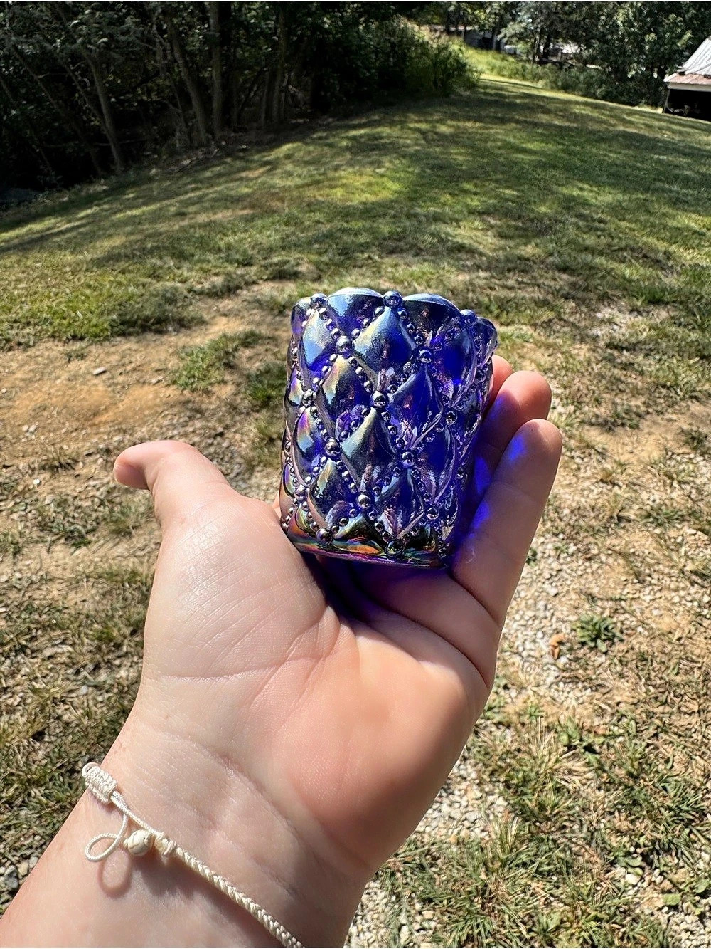 Vintage L.E. smith blue carnival diamond pattern toothpick holder